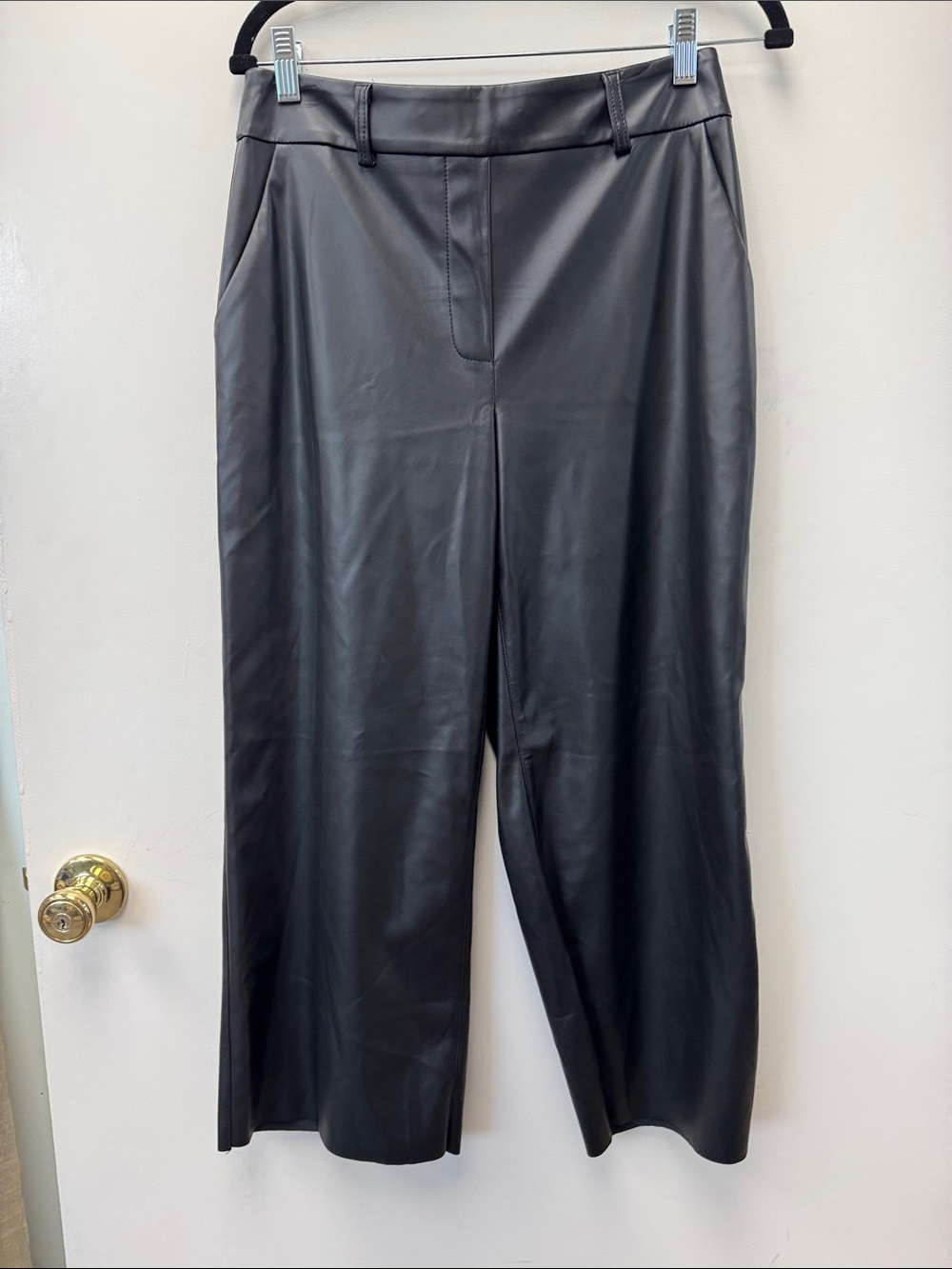 High-Rise Wide-Leg Faux Leather Pants — Black